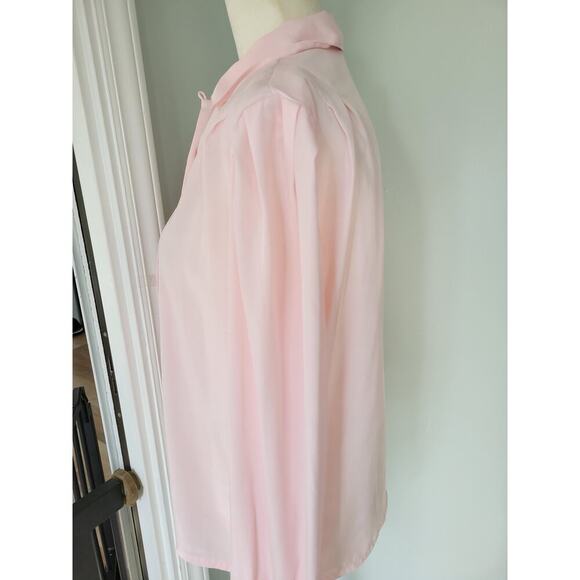 Vintage Kristen Pleated Blouse Soft Pink Button Down Polyester Blouse - Picture 3 of 9